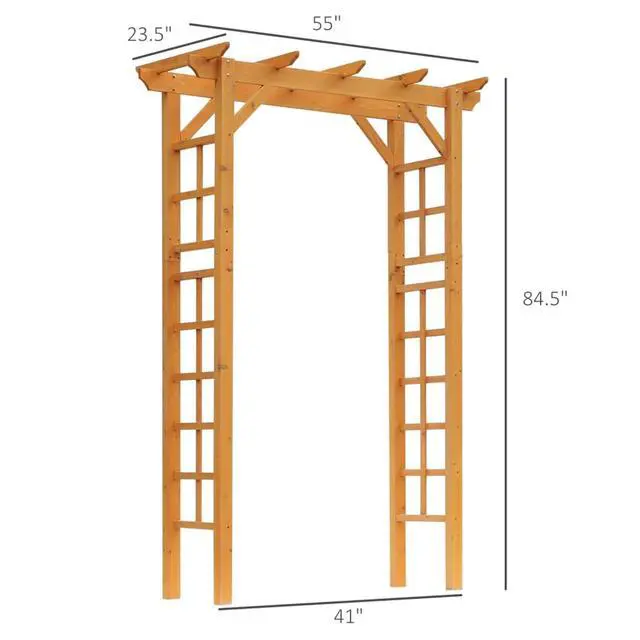 Alt view image 3 of 6 - Orange Wooden Garden Arbor with Fir Wood Frame for Wedding and Ceremony, Outdoor Elegant Garden Arch Trellis with Pergola Style for Growing Flowers, Plants, Vines