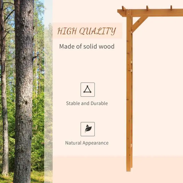 Alt view image 4 of 6 - Orange Wooden Garden Arbor with Fir Wood Frame for Wedding and Ceremony, Outdoor Elegant Garden Arch Trellis with Pergola Style for Growing Flowers, Plants, Vines