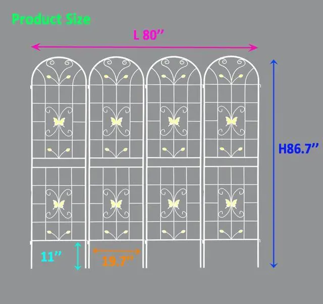 Alt view image 4 of 7 - Metal Garden Trellis with Yellow Butterfly Pattern and Galvanized Round Pipe for Growing Flowers, Vines, Outdoor Flower Support with Iron Frame for Backyard, Garden, Lawn (4 Pack-Cream White)