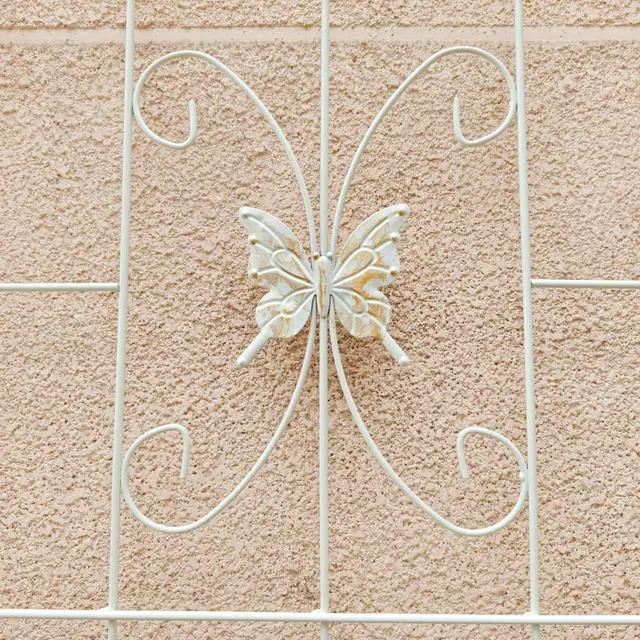 Alt view image 3 of 7 - Metal Garden Trellis with Yellow Butterfly Pattern and Galvanized Round Pipe for Growing Flowers, Vines, Outdoor Flower Support with Iron Frame for Backyard, Garden, Lawn (4 Pack-Cream White)