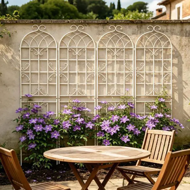 Main image of 4 Pack Metal Garden Trellis with Metal Galvanized Tube for Growing Flowers, Plants, Vines, Outdoor Arched Grid Trellis Panels with Elegant Design for Backyard, Porch (Cream White)