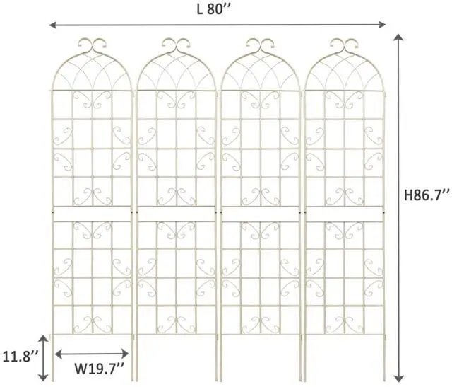 Alt view image 3 of 7 - 4 Pack Metal Garden Trellis with Metal Galvanized Tube for Growing Flowers, Plants, Vines, Outdoor Arched Grid Trellis Panels with Elegant Design for Backyard, Porch (Cream White)