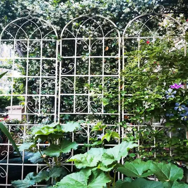 Alt view image 7 of 7 - 4 Pack Metal Garden Trellis with Metal Galvanized Tube for Growing Flowers, Plants, Vines, Outdoor Arched Grid Trellis Panels with Elegant Design for Backyard, Porch (Cream White)