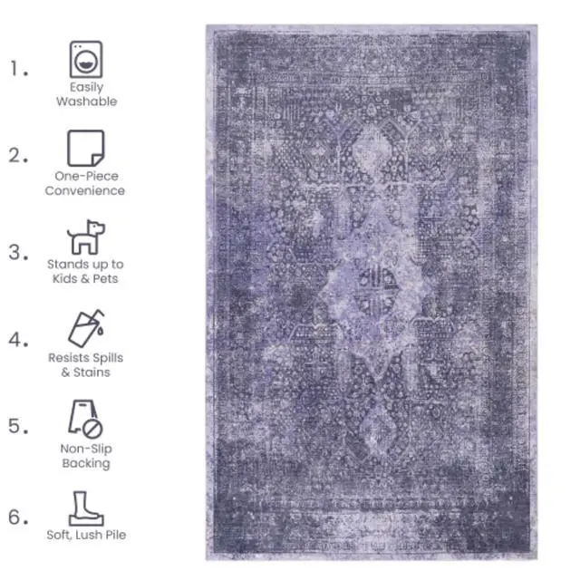 Alt view image 5 of 7 - Stylish Design Machine Washable Versatile Area Rug with Low-Pile Construction, Eco-Friendly Super-Soft Area Rugs for Seamless Placement Underneath Furniture or in Entryway (5x8)
