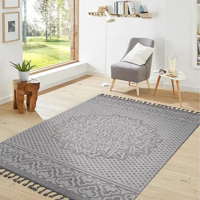 Alt view image 2 of 7 - Thin Design Non-Slip Backing Washable Area Rug Bathroom Rug with Soft Surface and Stain Resistant Design for Living Room Bedroom, Durable Kitfchen Rug for Dining Room (5X7 Gray)