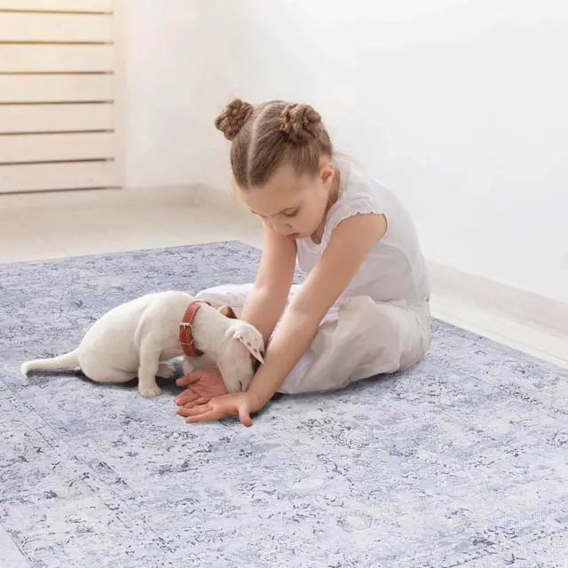 Alt view image 5 of 7 - Multiple Size Machine Washable Blue Doormat Rug, Versatile and Stylish Design Low Pile Height Area Rug for Living Room, Dining Room, Bedroom, Hallway, Kitchen, or Playroom (5x8)
