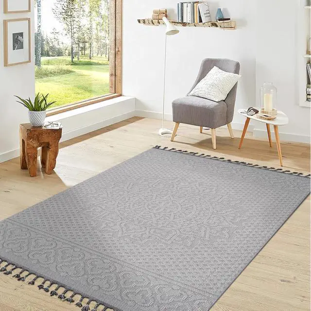 Alt view image 2 of 6 - Modern Trendy Style Area Rug, 0.28 Inches Medium Pile Height Machine-Woven Area Rug for Bedroom Living Room Dining Room Office Playroom Nursery (6X9 White)