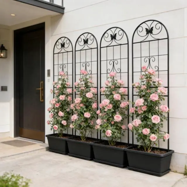 Main image of Metal Garden Trellis with Iron Frame and Butterfly Pattern for Growing Flowers, Plants, Outdoor Rustproof Trellis with Metal Galvanized Tube for Backyard, Lawn, Park (4 Pack-H71'')