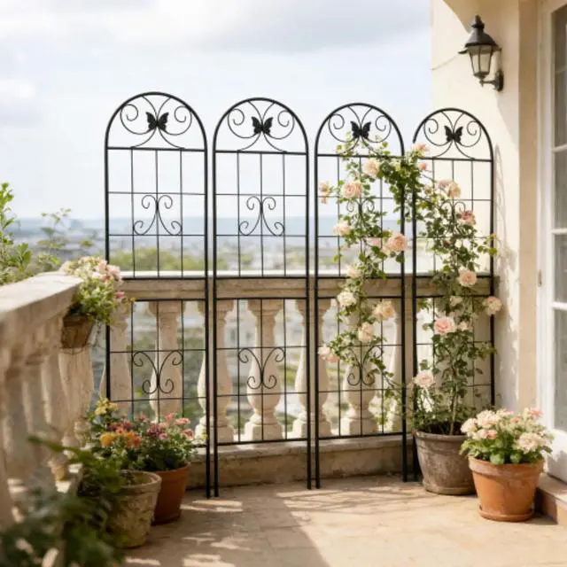 Alt view image 2 of 6 - Metal Garden Trellis with Iron Frame and Butterfly Pattern for Growing Flowers, Plants, Outdoor Rustproof Trellis with Metal Galvanized Tube for Backyard, Lawn, Park (4 Pack-H71'')