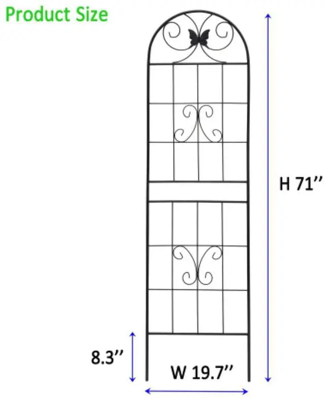Alt view image 3 of 6 - Metal Garden Trellis with Iron Frame and Butterfly Pattern for Growing Flowers, Plants, Outdoor Rustproof Trellis with Metal Galvanized Tube for Backyard, Lawn, Park (4 Pack-H71'')