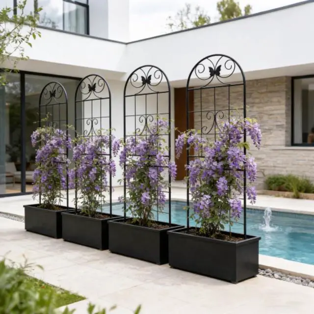 Alt view image 5 of 6 - Metal Garden Trellis with Iron Frame and Butterfly Pattern for Growing Flowers, Plants, Outdoor Rustproof Trellis with Metal Galvanized Tube for Backyard, Lawn, Park (4 Pack-H71'')