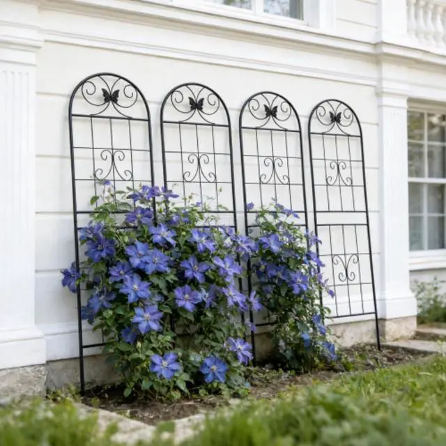 Alt view image 4 of 6 - Metal Garden Trellis with Iron Frame and Butterfly Pattern for Growing Flowers, Plants, Outdoor Rustproof Trellis with Metal Galvanized Tube for Backyard, Lawn, Park (4 Pack-H71'')