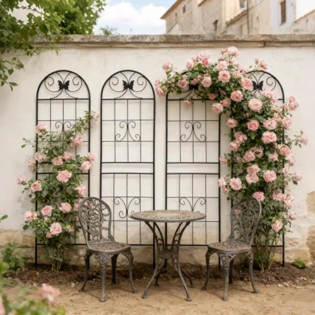 Alt view image 6 of 6 - Metal Garden Trellis with Iron Frame and Butterfly Pattern for Growing Flowers, Plants, Outdoor Rustproof Trellis with Metal Galvanized Tube for Backyard, Lawn, Park (4 Pack-H71'')