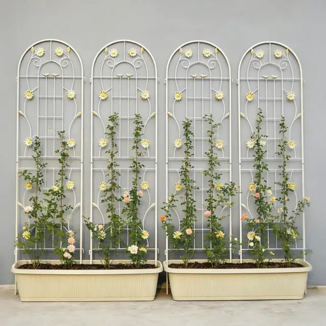 Main image of Metal Garden Trellis with Iron Frame and Powder Coating Surface for Growing Flowers, Vegetables, Plants, Outdoor Grid Panels with Decorative Flower Pattern for Backyard (4 Pack)