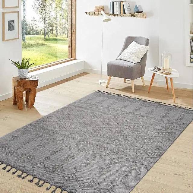 Alt view image 2 of 7 - Low Pile Non-Slip Soft Pattern Beautiful Area Rug for Bedroom Kitchen Dining Room Entryway, Household Machine-Woven Loop Pile Area Rug for Home (5X7 White)