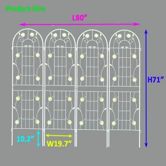 Alt view image 2 of 7 - Metal Garden Trellis with Iron Frame and Powder Coating Surface for Growing Flowers, Vegetables, Plants, Outdoor Grid Panels with Decorative Flower Pattern for Backyard (4 Pack)