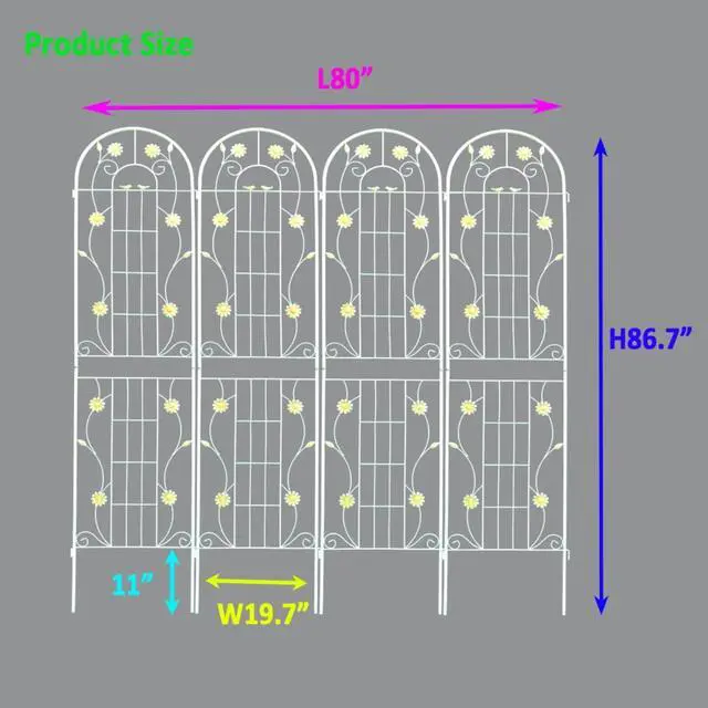 Alt view image 2 of 7 - Metal Garden Trellis with Iron Frame and Decorative Flower Pattern for Growing Flowers, Vegetables, Plants, Outdoor Cream White Rustproof Trellis with Powder Coating Surface for Backyard (4 Pack)