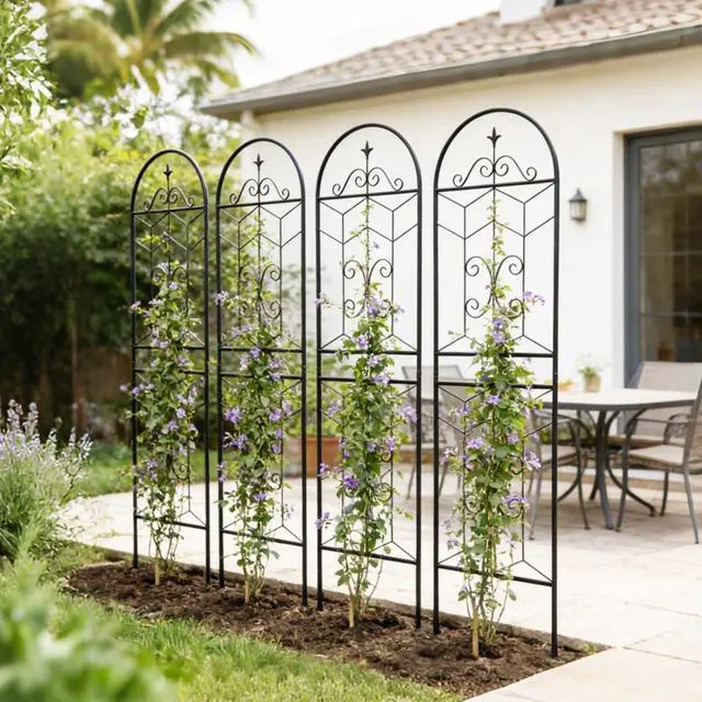 Alt view image 4 of 7 - Metal Garden Trellis with Iron Frame for Growing Fruits, Vegetables, Plants, Outdoor Rustproof Trellis with Metal Galvanized Tube for Backyard, Lawn, Garden (4 Pack-H71'')