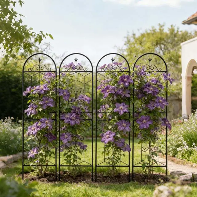 Alt view image 5 of 7 - Metal Garden Trellis with Iron Frame for Growing Fruits, Vegetables, Plants, Outdoor Rustproof Trellis with Metal Galvanized Tube for Backyard, Lawn, Garden (4 Pack-H71'')