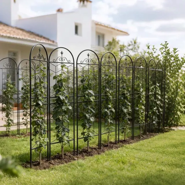 Alt view image 6 of 7 - Metal Garden Trellis with Iron Frame for Growing Fruits, Vegetables, Plants, Outdoor Rustproof Trellis with Metal Galvanized Tube for Backyard, Lawn, Garden (4 Pack-H71'')
