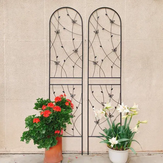 Alt view image 3 of 7 - Metal Garden Trellis with Decorative Butterfly and Leaf for Climbing Roses, Cucumber, Vine, Outdoor Rustproof Trellis with Iron Frame for Backyard, Garden, Lawn (4 Pack-H86'')