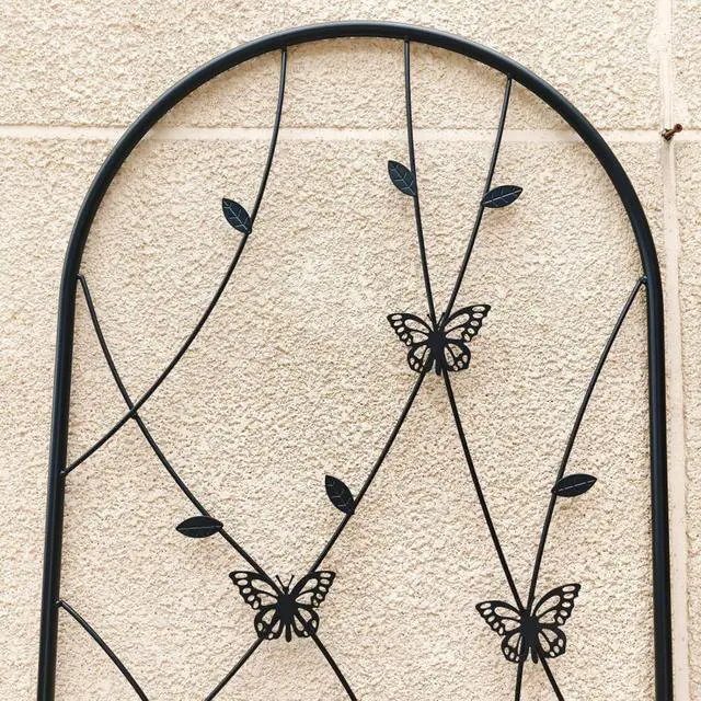 Alt view image 5 of 7 - Metal Garden Trellis with Decorative Butterfly and Leaf for Climbing Roses, Cucumber, Vine, Outdoor Rustproof Trellis with Iron Frame for Backyard, Garden, Lawn (4 Pack-H71'')