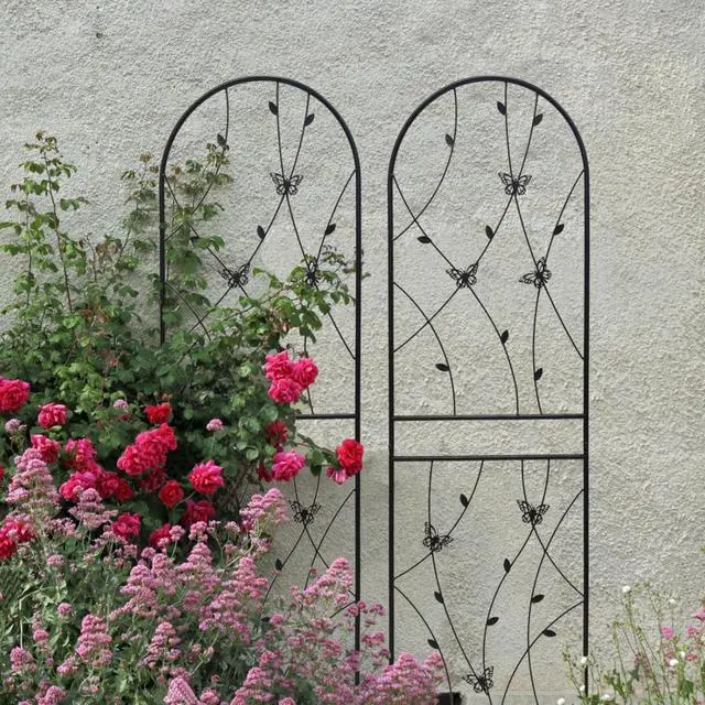 Alt view image 6 of 7 - Metal Garden Trellis with Decorative Butterfly and Leaf for Climbing Roses, Cucumber, Vine, Outdoor Rustproof Trellis with Iron Frame for Backyard, Garden, Lawn (4 Pack-H71'')