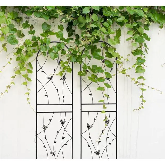 Alt view image 7 of 7 - Metal Garden Trellis with Decorative Butterfly and Leaf for Climbing Roses, Cucumber, Vine, Outdoor Rustproof Trellis with Iron Frame for Backyard, Garden, Lawn (4 Pack-H71'')