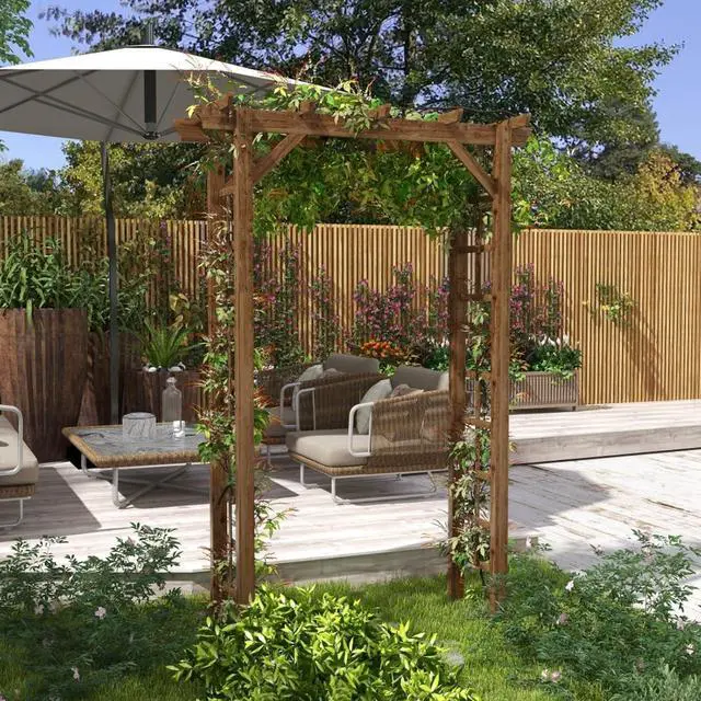 Main image of Wooden Garden Arbor Wedding Arch with Fir Wood Frame for Wedding, Ceremony, Party, Outdoor Decorative Archway with Pergola Style for Growing Flowers, Plants, Vines
