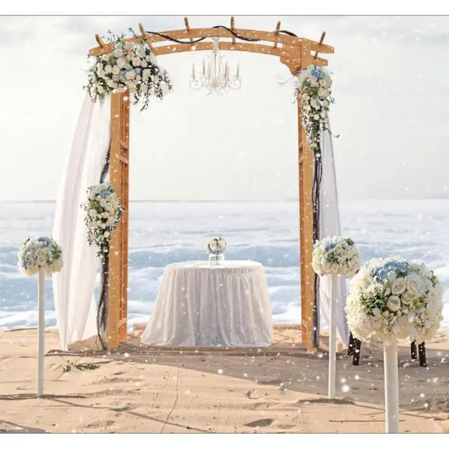 Alt view image 2 of 6 - Wooden Garden Arbor Arch with Pergola Style Arbor Top and Fir Wood Frame for Wedding, Ceremony, Party, Outdoor Attractive Archway with Slatted Top for Backyard, Lawn
