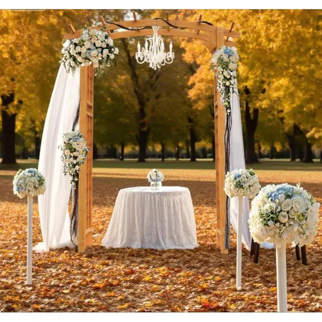 Alt view image 3 of 6 - Wooden Garden Arbor Arch with Pergola Style Arbor Top and Fir Wood Frame for Wedding, Ceremony, Party, Outdoor Attractive Archway with Slatted Top for Backyard, Lawn