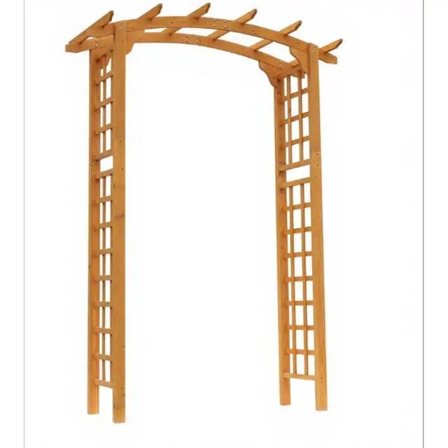 Alt view image 4 of 6 - Wooden Garden Arbor Arch with Pergola Style Arbor Top and Fir Wood Frame for Wedding, Ceremony, Party, Outdoor Attractive Archway with Slatted Top for Backyard, Lawn