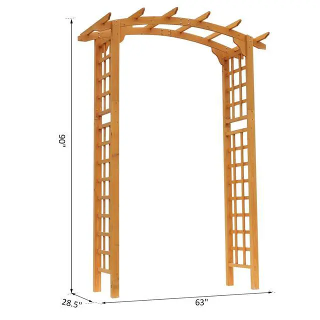 Alt view image 6 of 6 - Wooden Garden Arbor Arch with Pergola Style Arbor Top and Fir Wood Frame for Wedding, Ceremony, Party, Outdoor Attractive Archway with Slatted Top for Backyard, Lawn