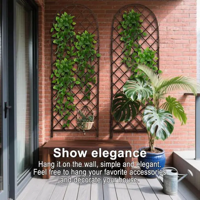 Alt view image 6 of 6 - 2 Pieces Arched Willow Lattice Trellis with Arch-top Diamond Lattice Design for Growing Flowers, Plants, Outdoor Tall Standing Fence with Wood Frame for Backyard, Lawn