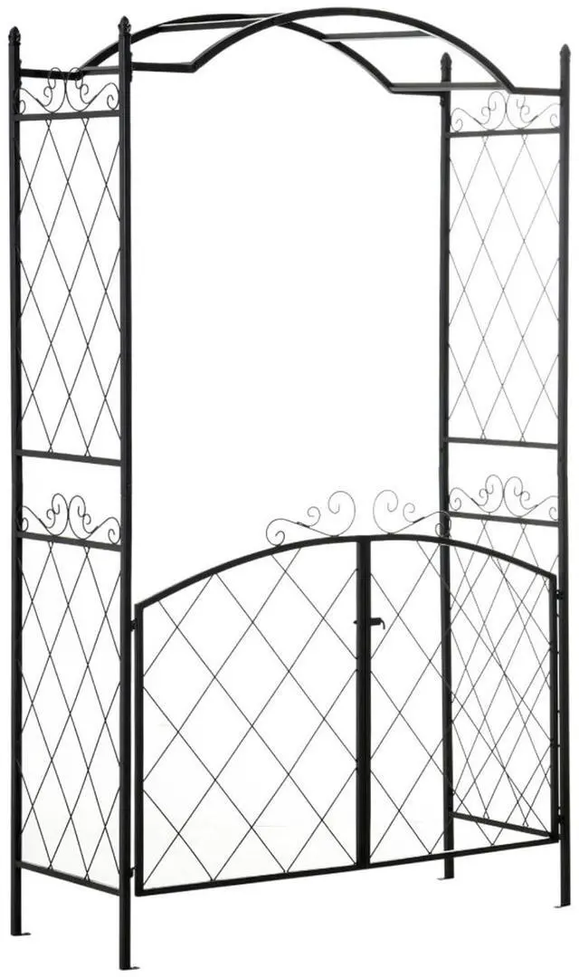 Main image of Garden Arch Arbor with Double-Door Gate and Wire Patterns for Growing Flowers, Plants, Outdoor Archway with Top Horizontal Bars for Backyard, Lawn, Poolside