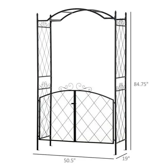 Alt view image 3 of 7 - Garden Arch Arbor with Double-Door Gate and Wire Patterns for Growing Flowers, Plants, Outdoor Archway with Top Horizontal Bars for Backyard, Lawn, Poolside