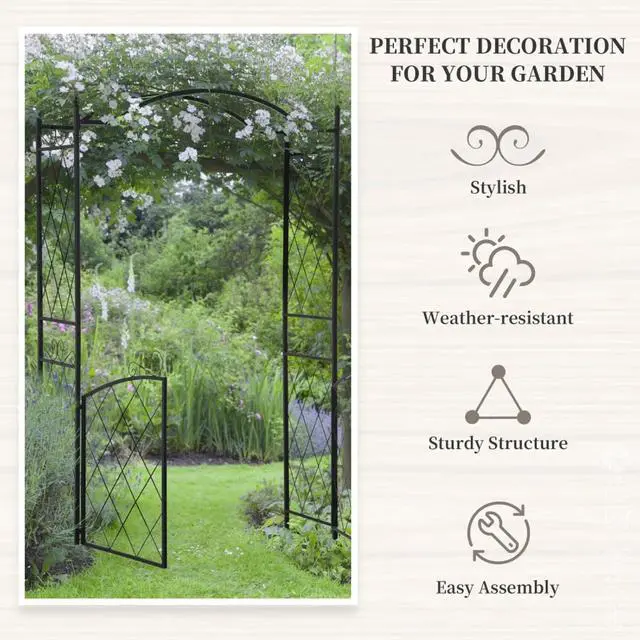 Alt view image 5 of 7 - Garden Arch Arbor with Double-Door Gate and Wire Patterns for Growing Flowers, Plants, Outdoor Archway with Top Horizontal Bars for Backyard, Lawn, Poolside