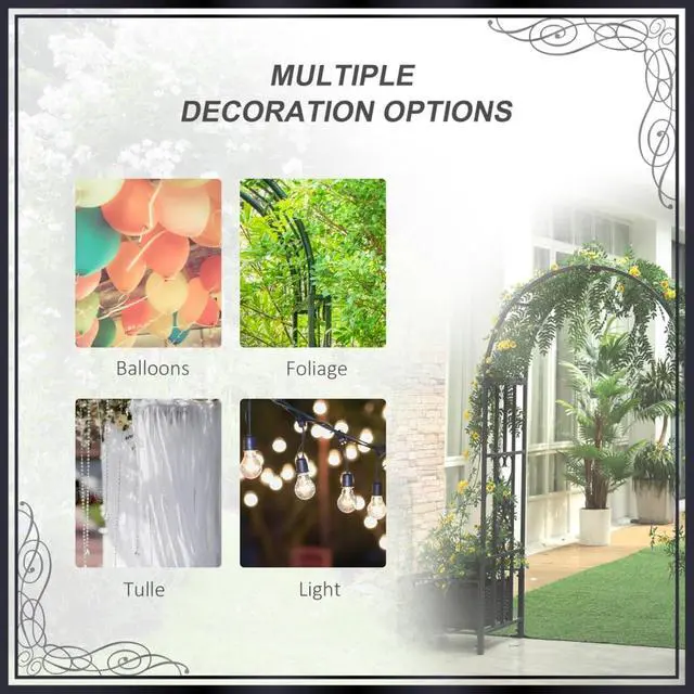 Alt view image 4 of 7 - Garden Arch Arbor with Scrollwork Hearts Pattern and Two Planter Boxes for Growing Flowers, Plants, Outdoor Arbour Archway with Steel Tubing for Ceremony, Weddings, Party