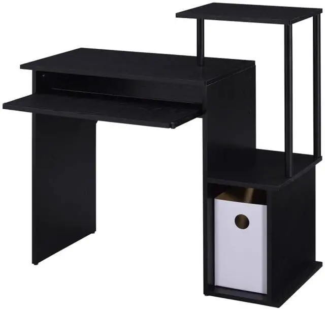 Main image of Rectangular Computer Desk with Built-in Keyboard Tray, Spacious and Functional Working Table with Attached Shelf and Storage Compartment (Black)