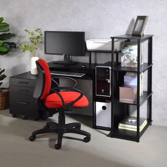 Alt view image 2 of 6 - Rectangular Computer Desk with Built-in Keyboard Tray, Spacious and Functional Working Table with Attached Shelf and Storage Compartment (Black)