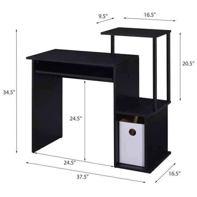 Alt view image 3 of 6 - Rectangular Computer Desk with Built-in Keyboard Tray, Spacious and Functional Working Table with Attached Shelf and Storage Compartment (Black)