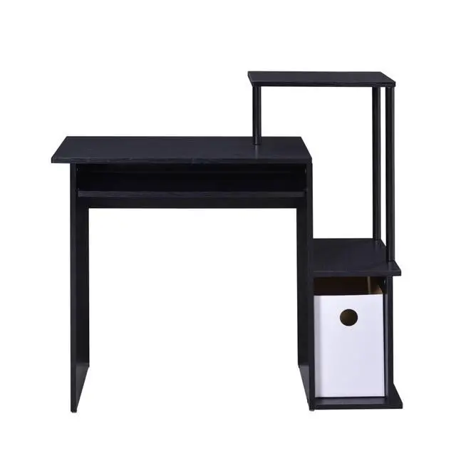 Alt view image 4 of 6 - Rectangular Computer Desk with Built-in Keyboard Tray, Spacious and Functional Working Table with Attached Shelf and Storage Compartment (Black)