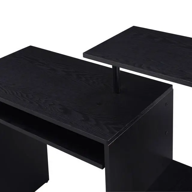 Alt view image 5 of 6 - Rectangular Computer Desk with Built-in Keyboard Tray, Spacious and Functional Working Table with Attached Shelf and Storage Compartment (Black)