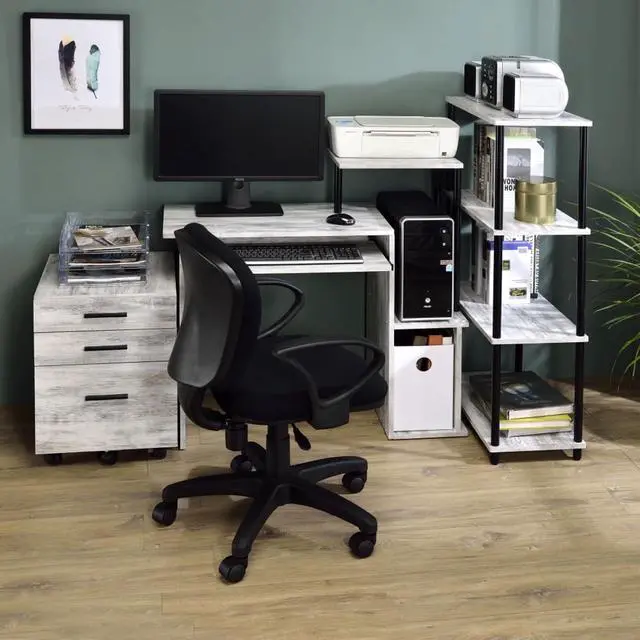 Alt view image 2 of 7 - Rectangular Computer Desk with Built-in Keyboard Tray, Spacious and Functional Working Table with Attached Shelf and Storage Compartment (Black+Grey)