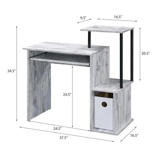 Alt view image 3 of 7 - Rectangular Computer Desk with Built-in Keyboard Tray, Spacious and Functional Working Table with Attached Shelf and Storage Compartment (Black+Grey)