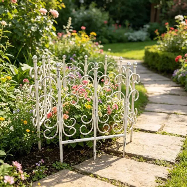 Main image of 4 Pieces Vintage Garden Fence Animal Barrier with Iron Frame for Backyard, Garden, Lawn, Outdoor Metal Border with Rustic Style for Flower Bed, Trees, Plants