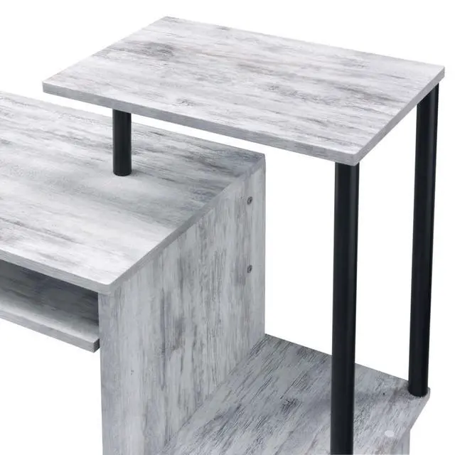 Alt view image 6 of 7 - Rectangular Computer Desk with Built-in Keyboard Tray, Spacious and Functional Working Table with Attached Shelf and Storage Compartment (Black+Grey)