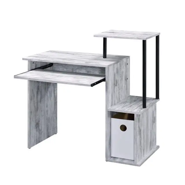 Alt view image 5 of 7 - Rectangular Computer Desk with Built-in Keyboard Tray, Spacious and Functional Working Table with Attached Shelf and Storage Compartment (Black+Grey)