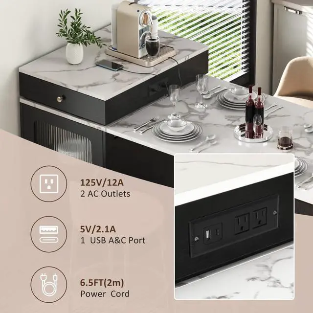 Alt view image 7 of 7 - Kitchen Island with Extendable Dining Table, Kitchen Storage Table with Double-Sided Storage, Kitchen Island with 2 Drawers, Side Open Shelves, Suitable for Kitchen (Black)