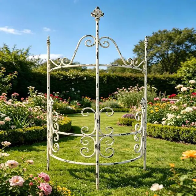 Alt view image 2 of 7 - Vintage Garden Fence with Rustic Style and Iron Frame for Backyard, Lawn, Outdoor Animal Barrier, Flowers Plants Barrier for Poolside, Patio, Porch, Rustproof Landscape Fencing